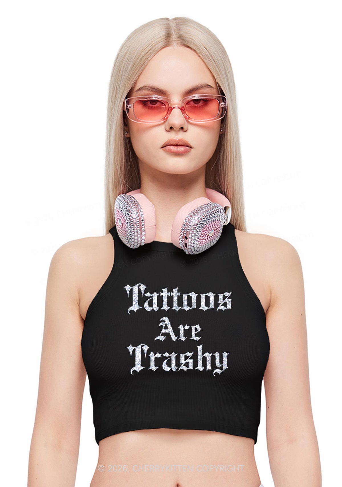 Glitter Tattoos Are Trashy Y2K Crop Tank Top Cherrykitten