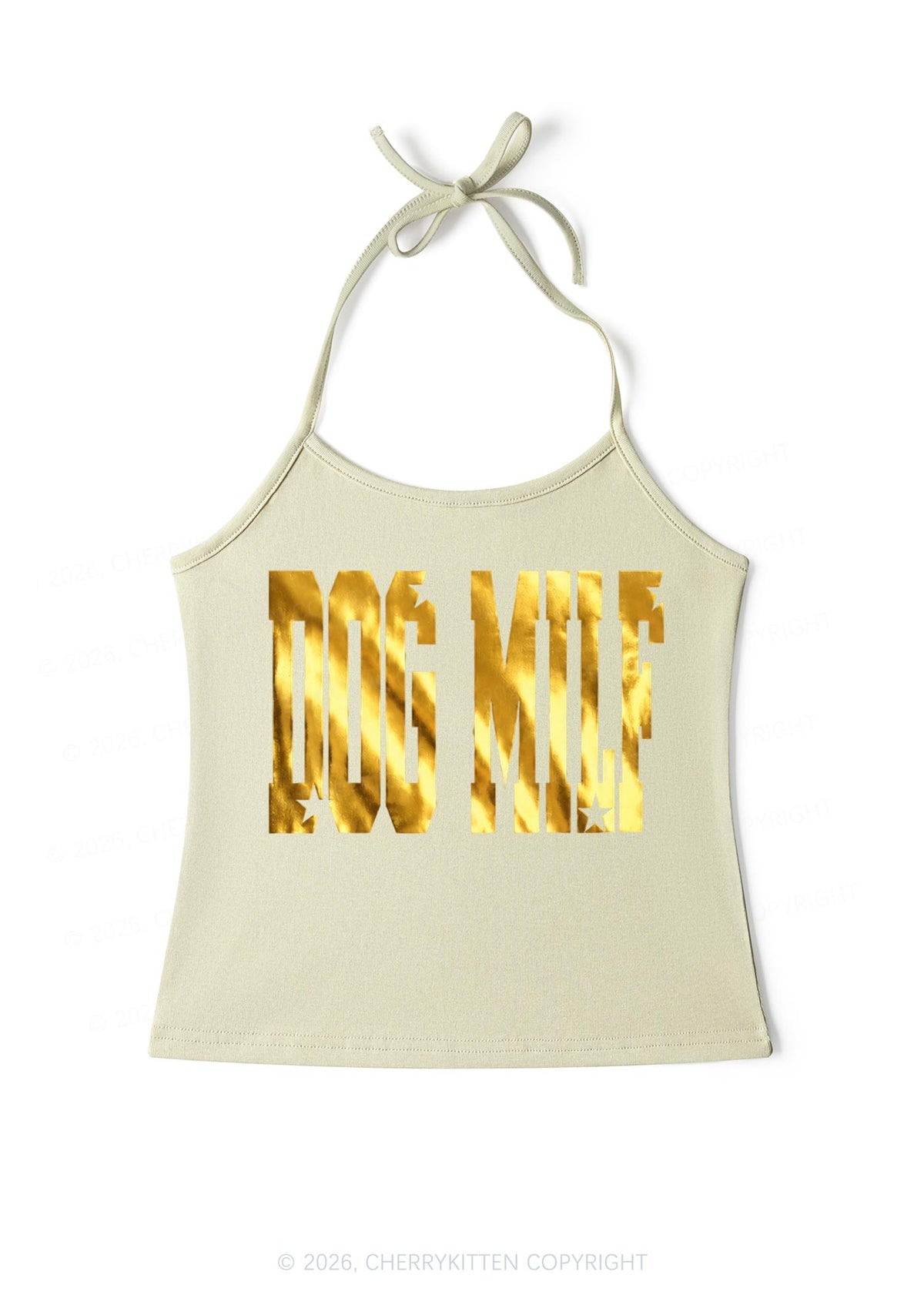 Dog Mxxf Silver Foil Printed Y2K Halter Neck Cami Cherrykitten