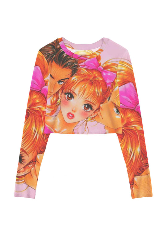 Love Triangle Y2K Mesh Long Sleeve Crop Top Cherrykitten