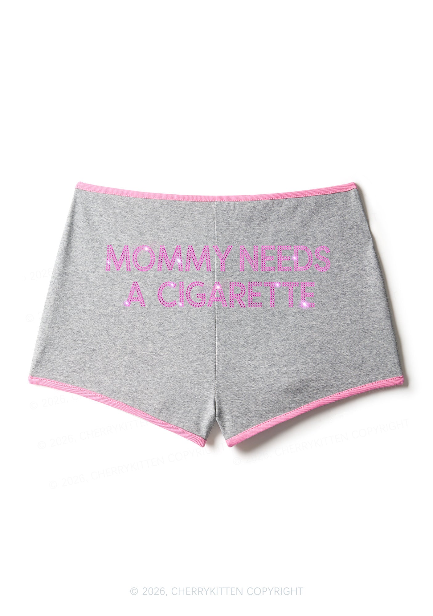 Rhinestone Mommy Needs Cigarette Y2K Booty Shorts Cherrykitten