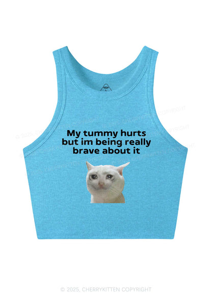 Cat Tummy Hurts Y2K Crop Tank Top Cherrykitten