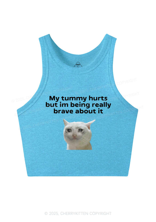 Cat Tummy Hurts Y2K Crop Tank Top Cherrykitten