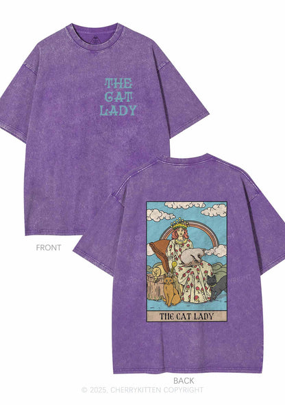 The Cat Lady Two Sides Y2K Shirts Washed Tee Cherrykitten