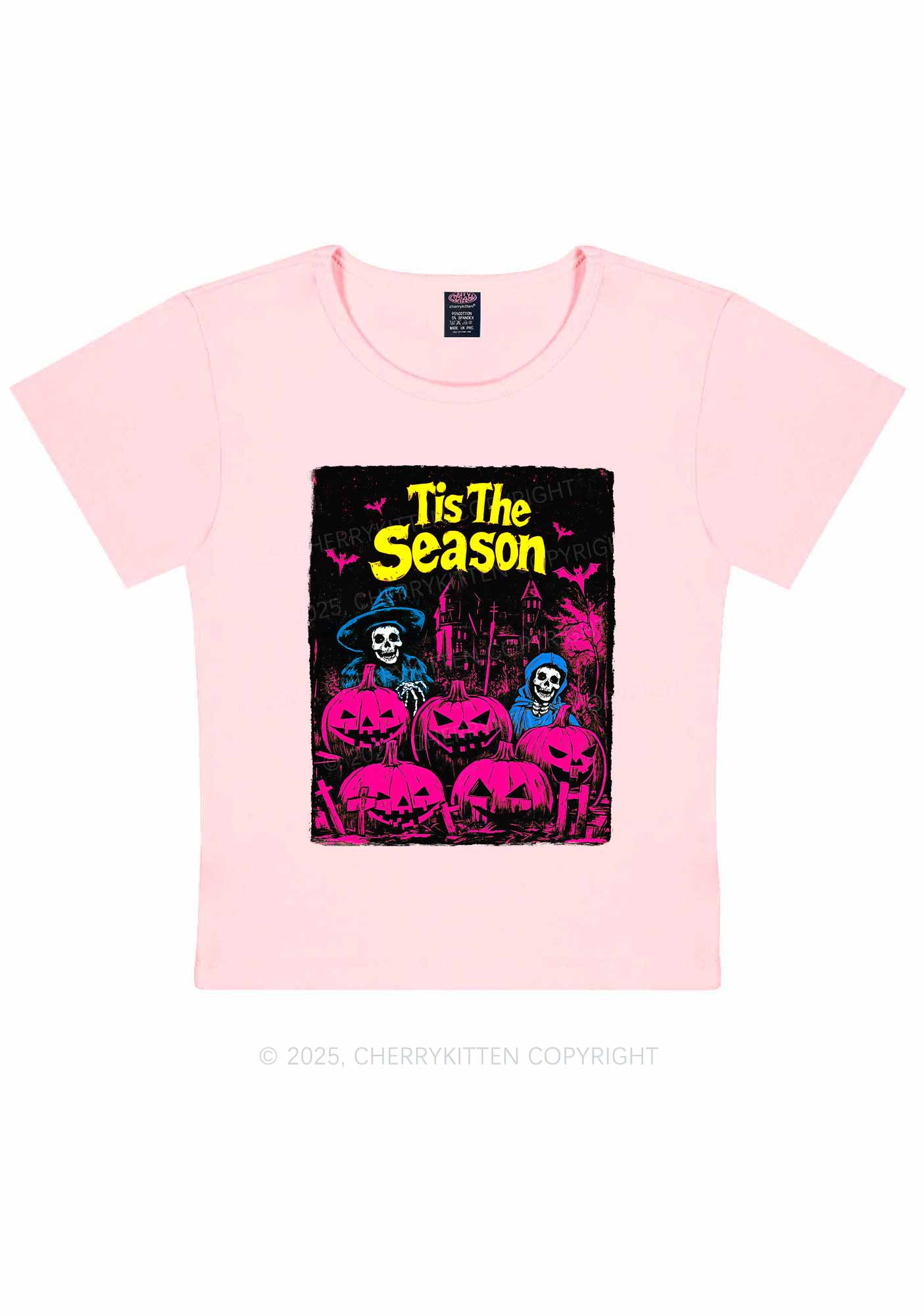 Halloween Tis The Season Skull Y2K Baby Tee Cherrykitten