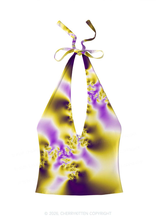 Nonbinary Thermal Pride Y2K Print Halter Deep V Neck Cami Cherrykitten
