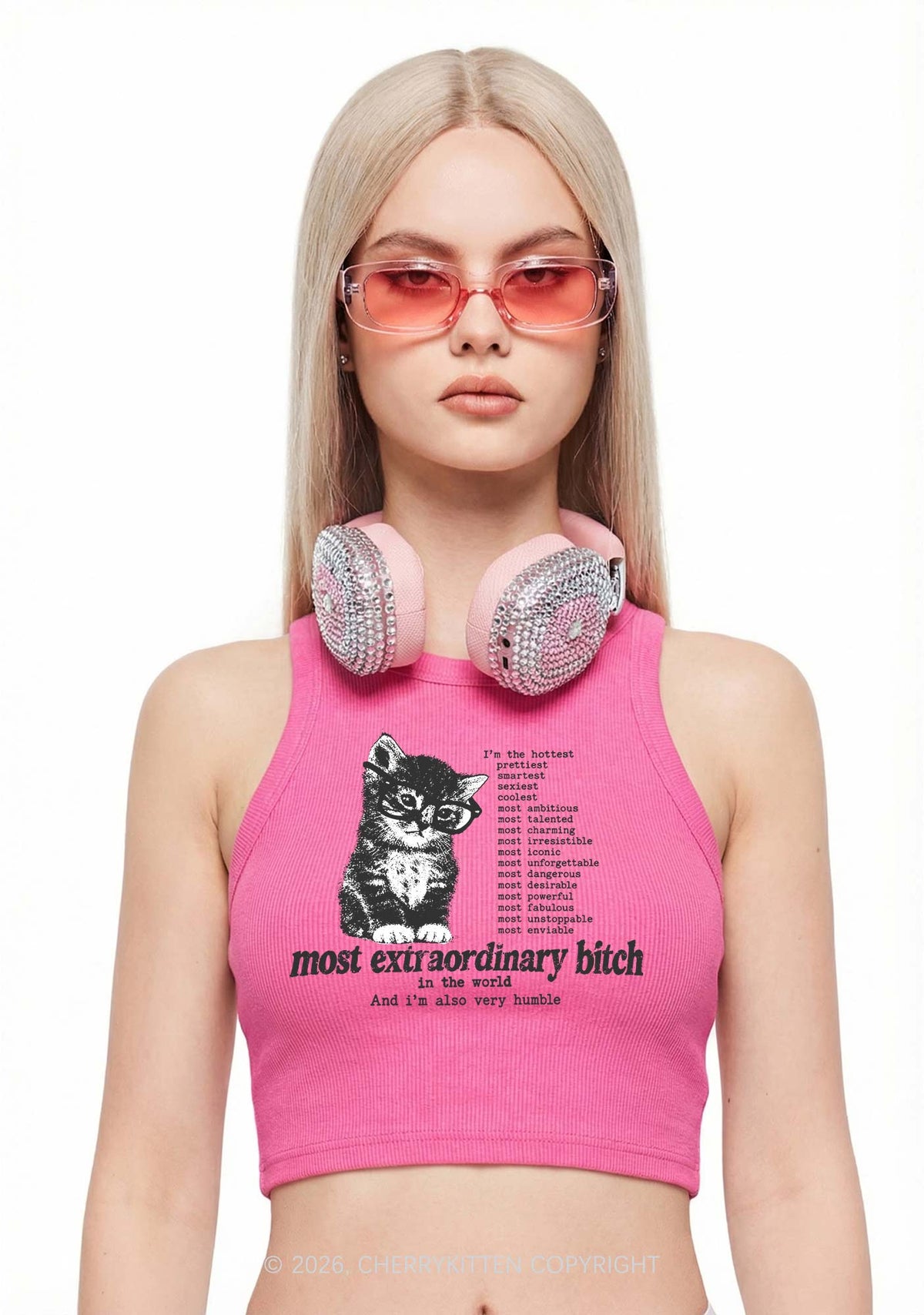 Most Extraordinary Bxxch Cat Y2K Crop Tank Top Cherrykitten