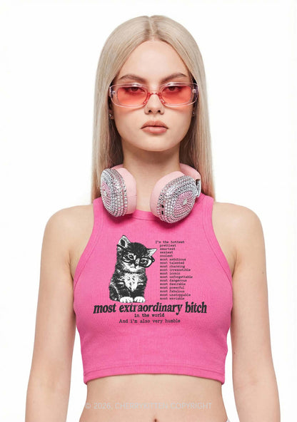 Most Extraordinary Bxxch Cat Y2K Crop Tank Top Cherrykitten