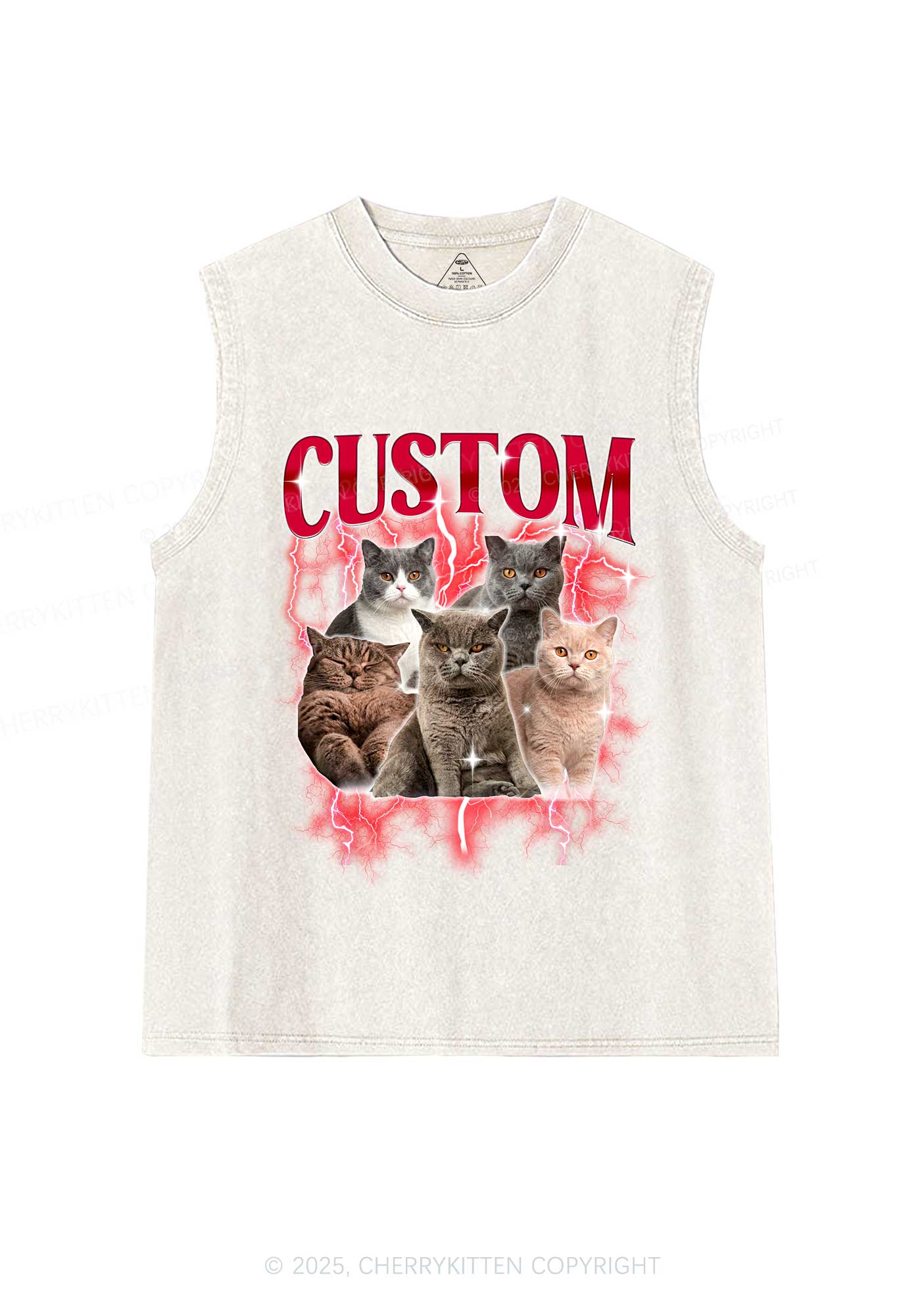 Custom Collage Pet Photo Y2K Washed Muscle Tank Cherrykitten