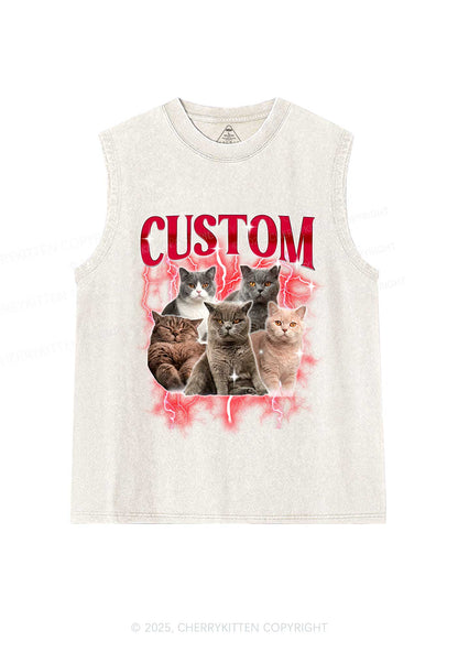Custom Collage Pet Photo Y2K Washed Muscle Tank Cherrykitten