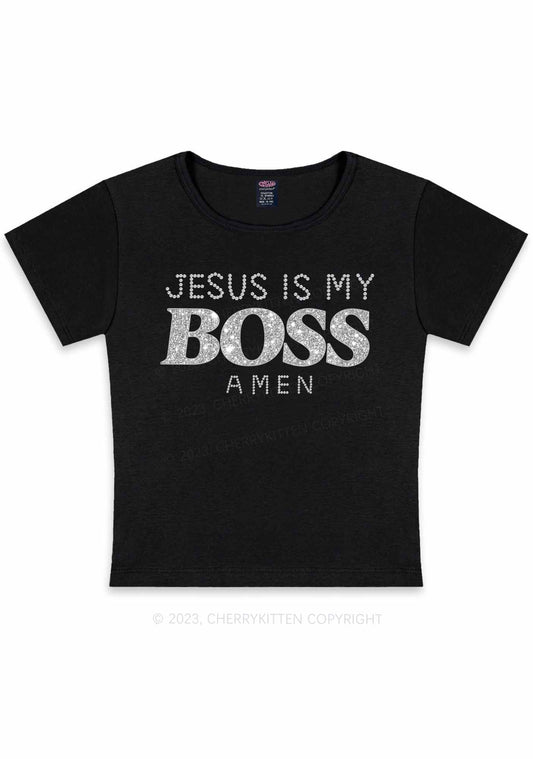 Jesus Is My Boss Y2K Baby Tee Cherrykitten