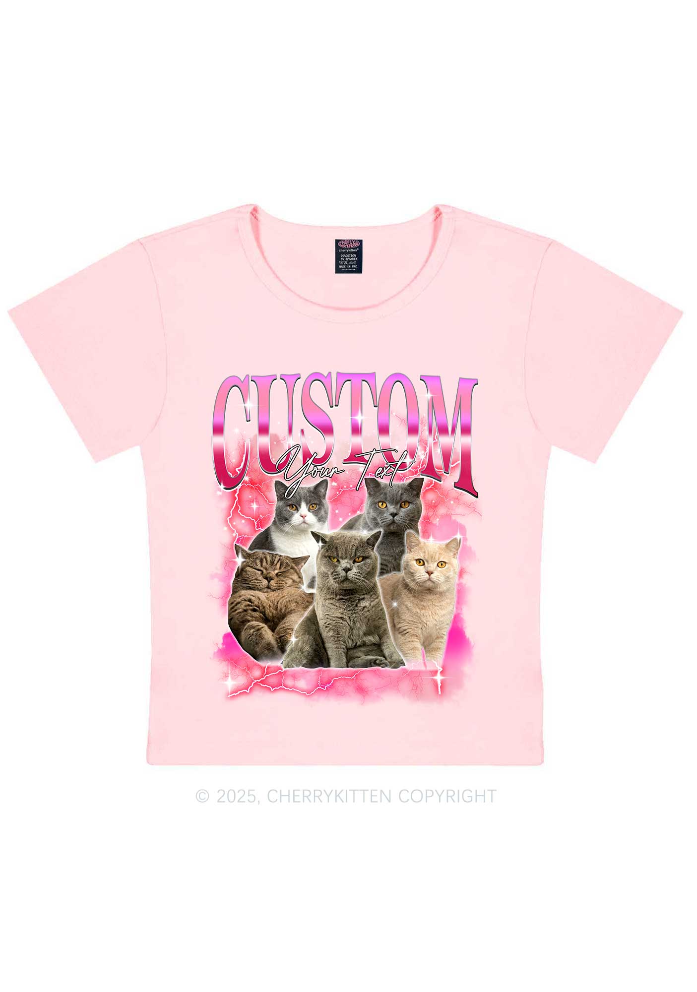 Custom Neon Lightning Cat Photo Y2K Baby Tee Cherrykitten