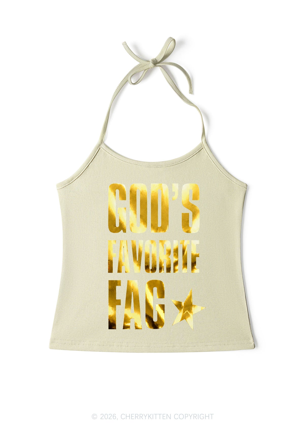 Gods Favorite Fag Pride Silver Foil Printed Y2K Halter Neck Cami Cherrykitten