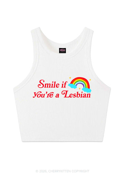 Smile If You Are Lesbian Pride Y2K Crop Tank Top Cherrykitten
