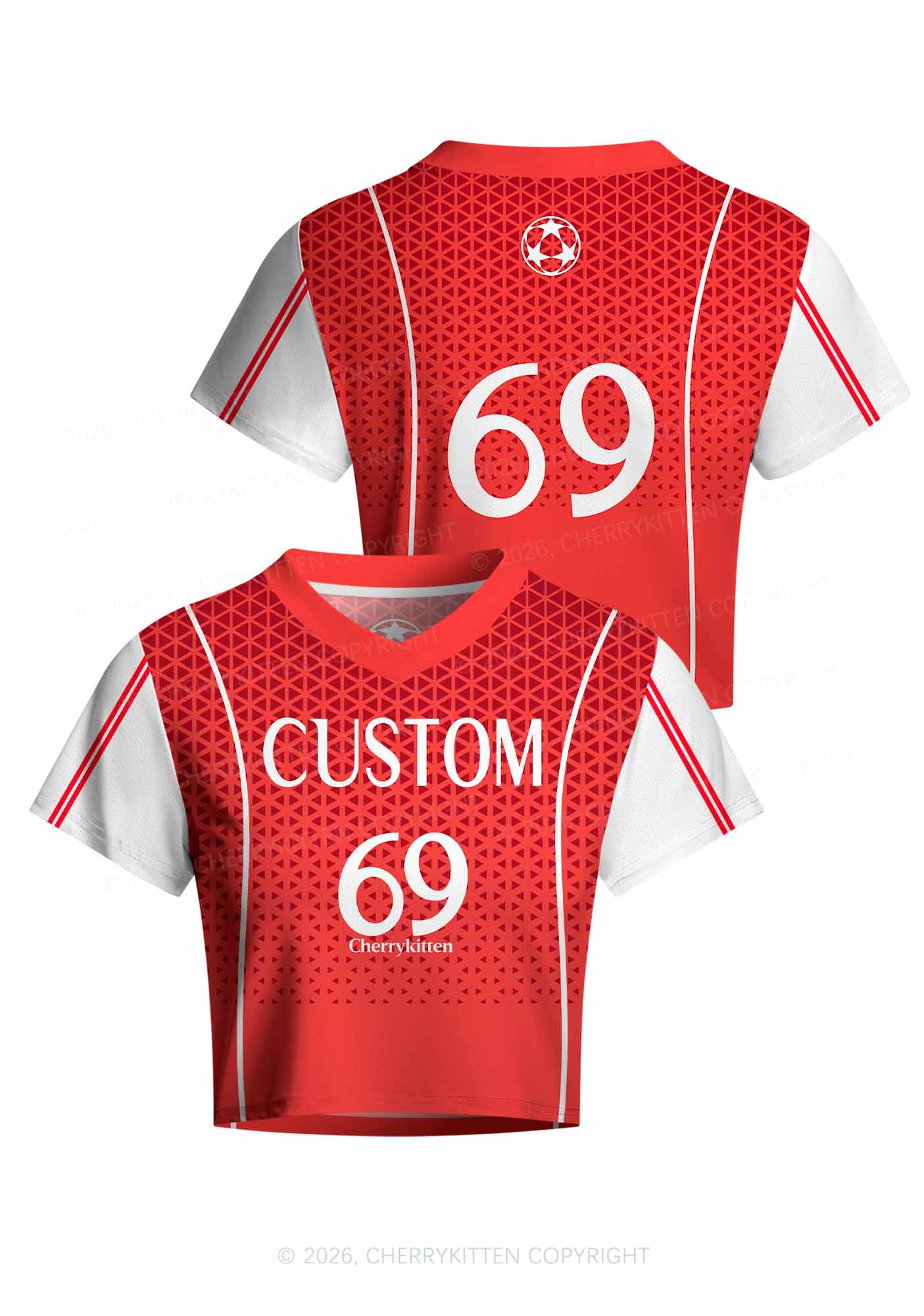 Custom Red Triangle Plaid Y2K Crop Football Jersey Shirts Cherrykitten