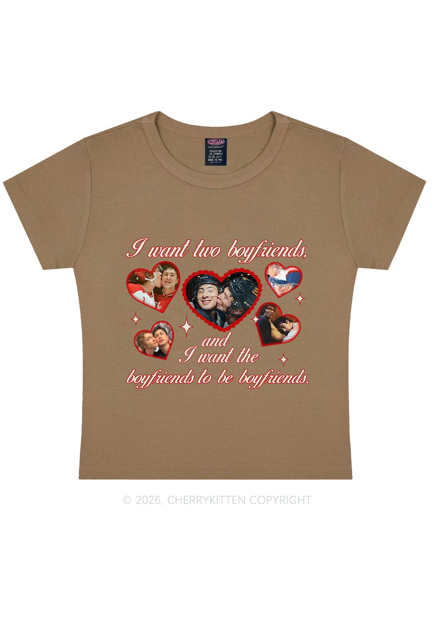 I Want Two Boyfriends HR Y2K Baby Tee Cherrykitten