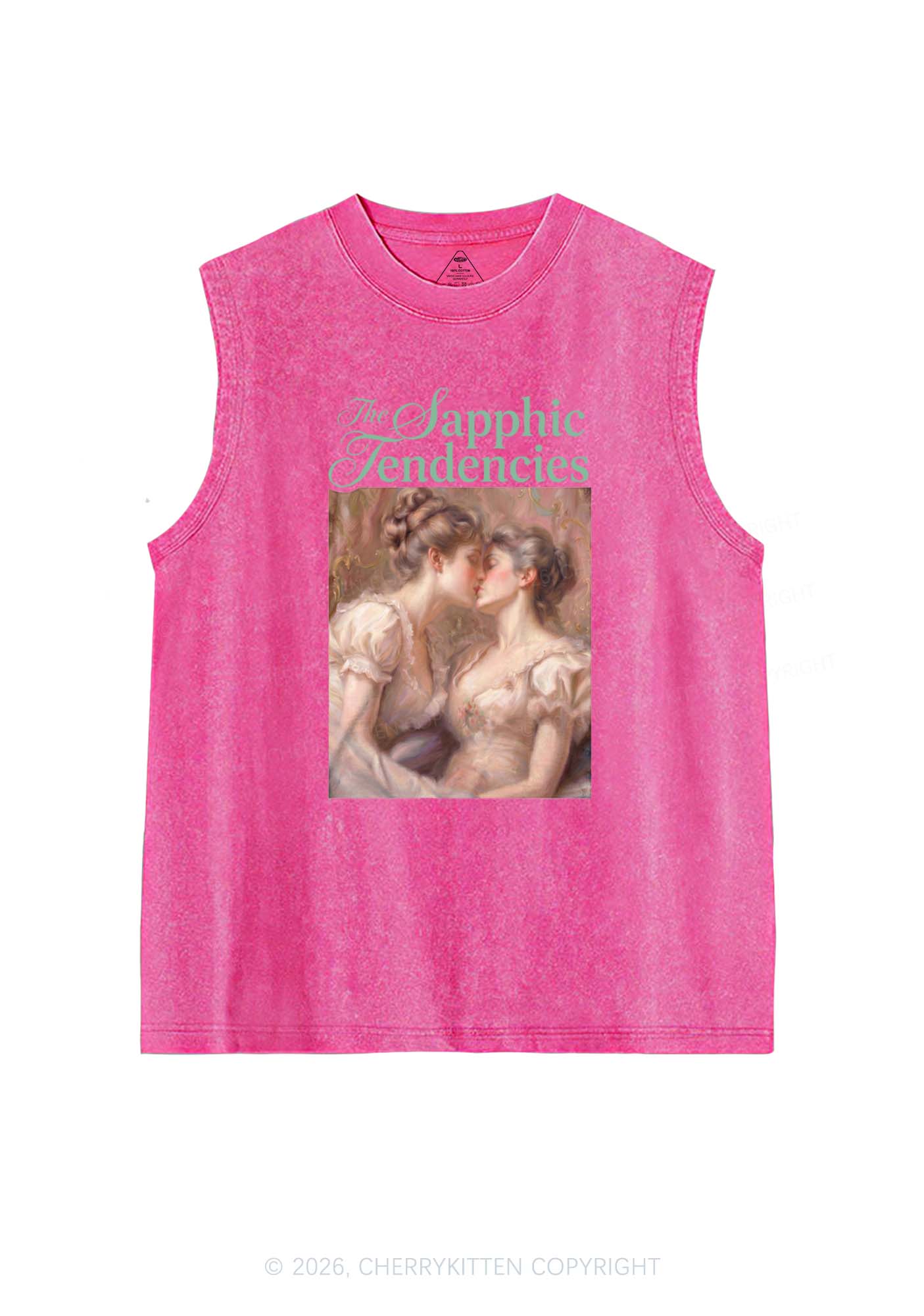 The Sapphic Tendencies Kiss Pride Y2K Washed Muscle Tank Cherrykitten