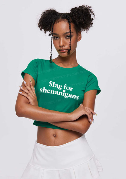 Slag For Shenanigans St Patricks Y2K Baby Tee Cherrykitten