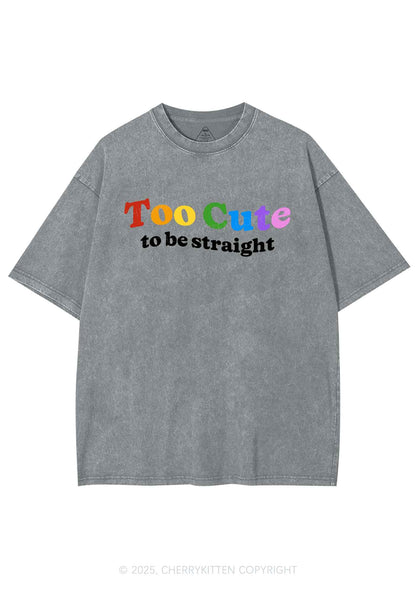 Too Cute To Be Straight Pride Y2K Shirts Washed Tee Cherrykitten