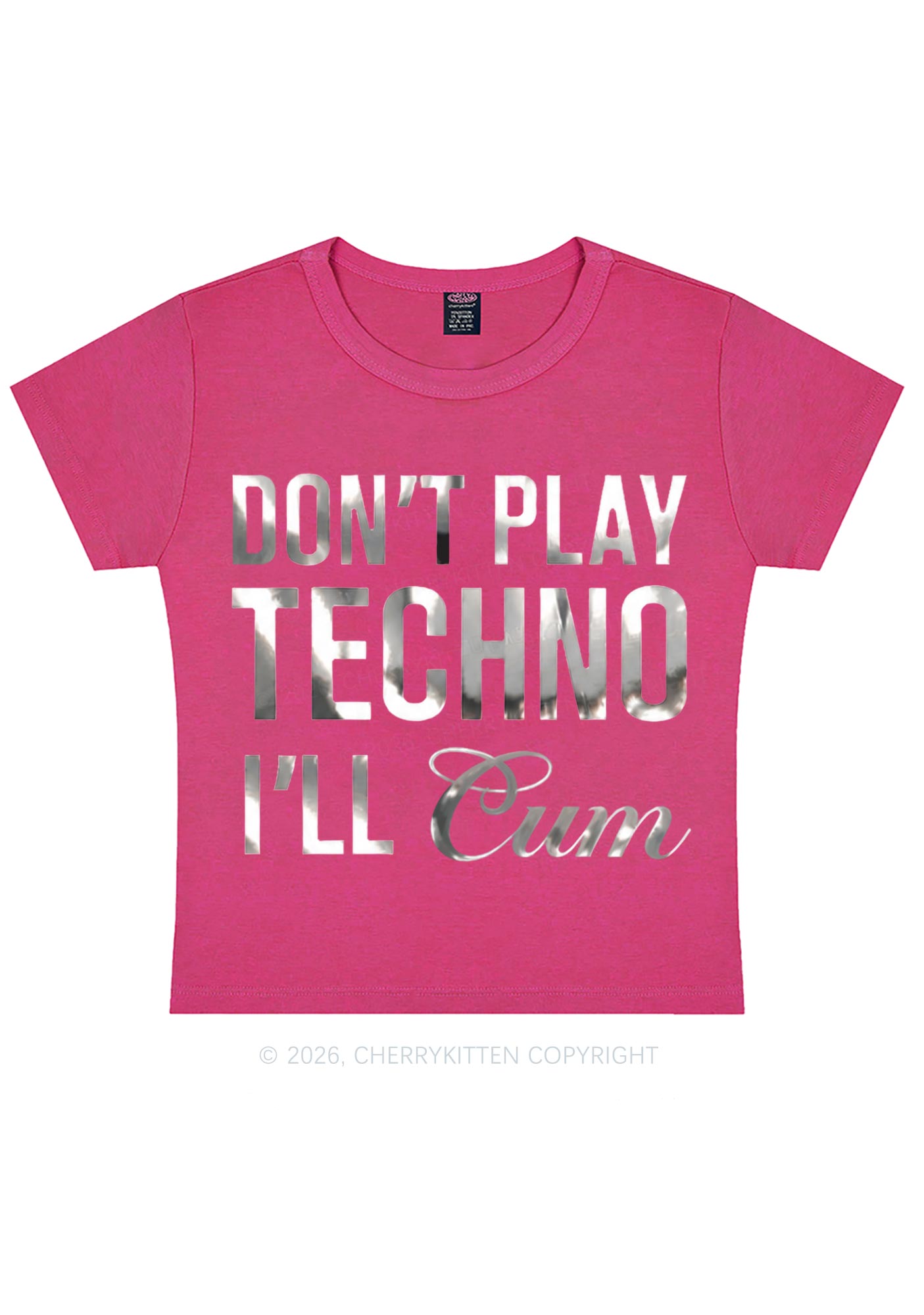 Dont Play Techno Silver Foil Printed Y2K Baby Tee Cherrykitten