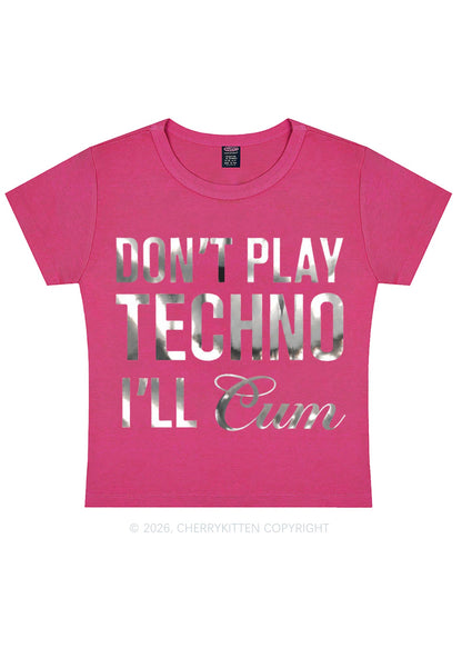 Dont Play Techno Silver Foil Printed Y2K Baby Tee Cherrykitten