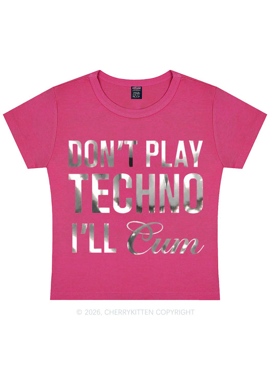 Dont Play Techno Silver Foil Printed Y2K Baby Tee Cherrykitten