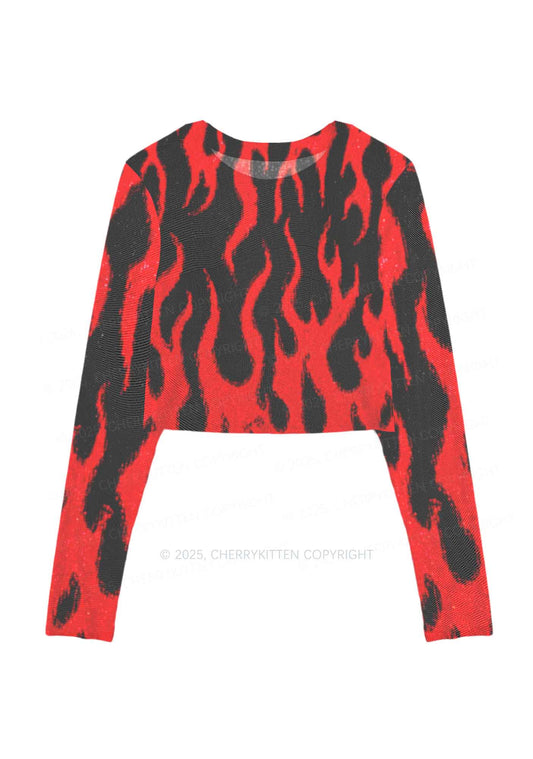 Glitter Flame Y2K Mesh Long Sleeve Crop Top Cherrykitten