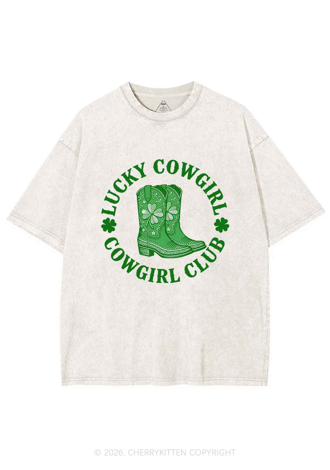 Lucky Cowgirl Club St Patricks Y2K Shirts Washed Tee Cherrykitten