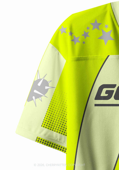 Lime Green Good Girl Y2K Crop Sport Jersey Shirts Cherrykitten