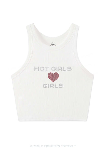 Rhinestone Hot Girls Love Girls Pride Y2K Crop Tank Top Cherrykitten