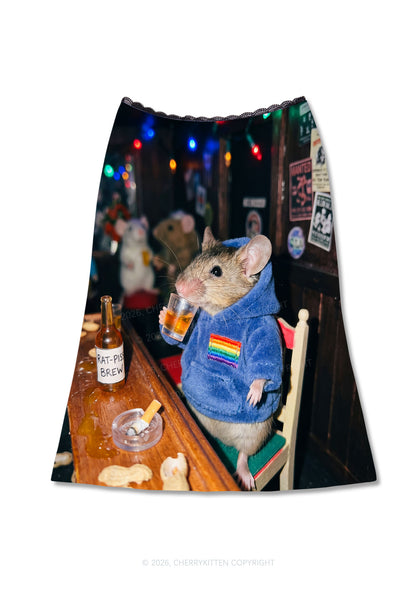 Blue Hoodie Rat Drinking Pride Y2K Print Midi Skirt Cherrykitten
