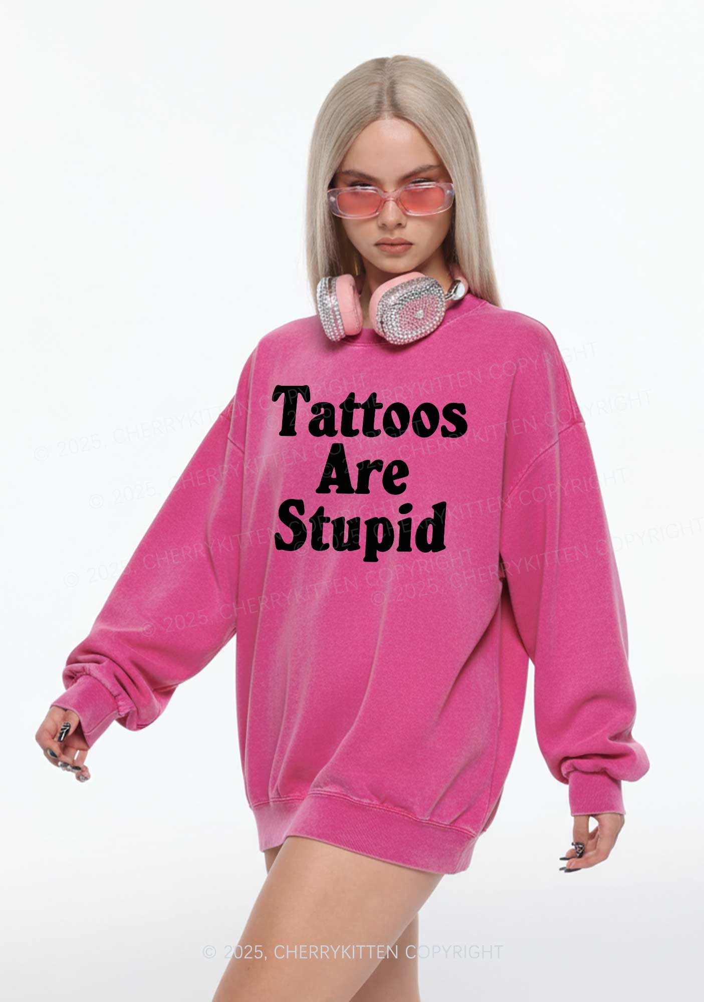 Tattoos Are Stupid Y2K Washed Sweatshirts Cherrykitten