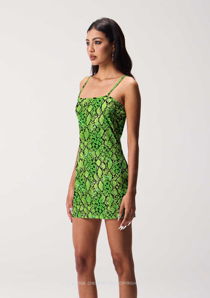 Clover Snake Pattern St Patricks Y2K Print Slip Dress Cherrykitten
