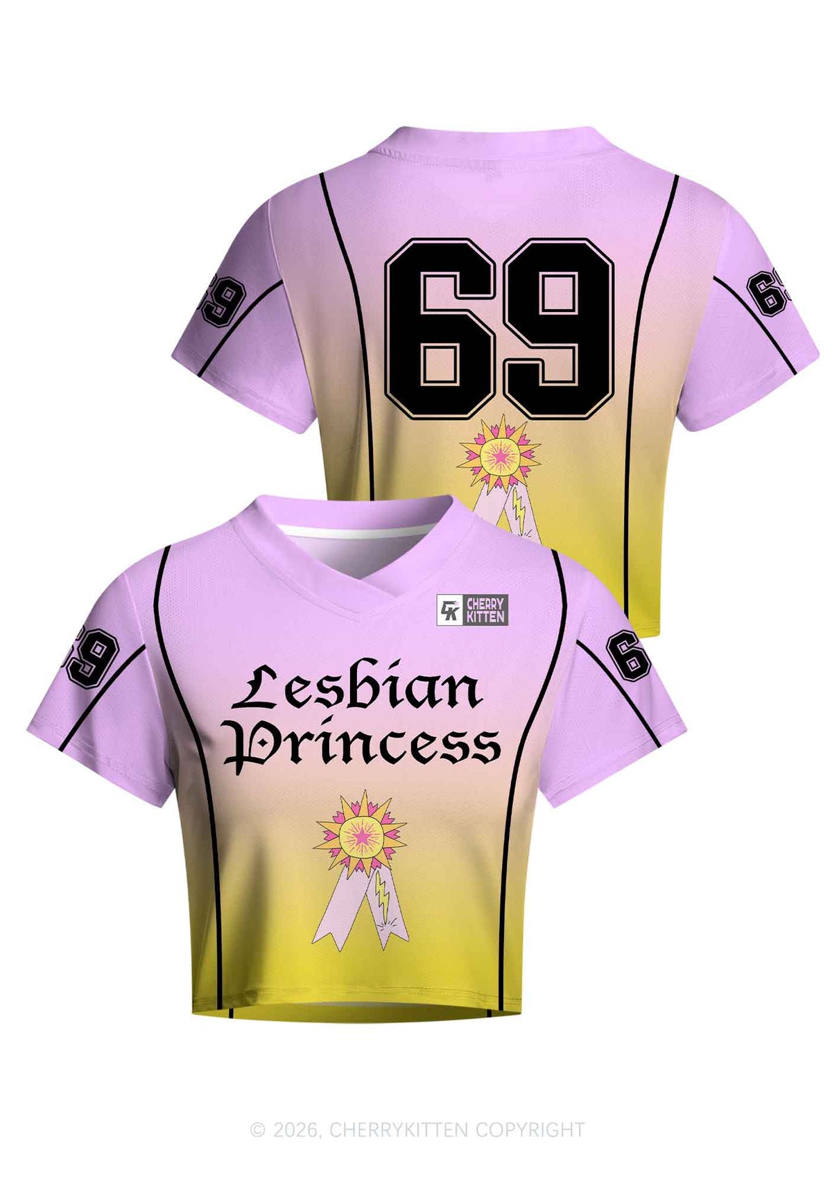 Purple Lesbian Princess Pride Y2K Crop Football Jersey Shirts Cherrykitten
