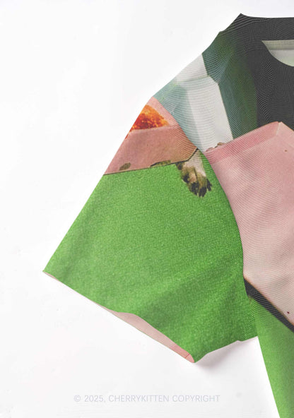Shades Raccoon Pizza Y2K Mesh Crop Top Cherrykitten