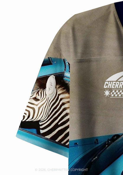 Zebra Driver Y2K Crop Sport Jersey Shirts Cherrykitten