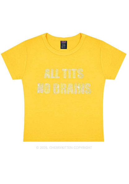 Rhinestone All Txts No Brains Y2K Baby Tee Cherrykitten