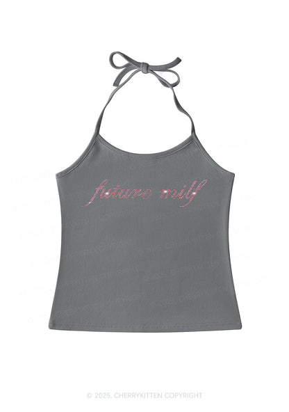 Rhinestone Pink Future Mxxf Y2K Halter Neck Cami Cherrykitten