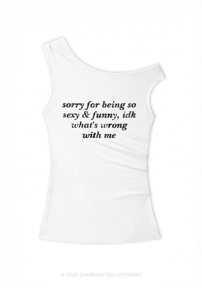 Glitter Sorry For Being So Funny Y2K Off Shoulder Tank Top Cherrykitten