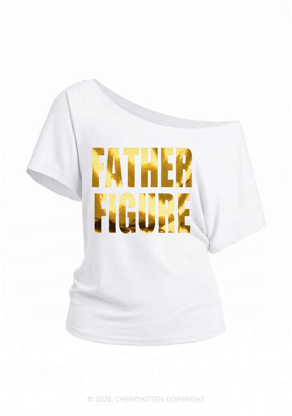 Father Figure Silver Foil Printed Y2K Off Shoulder Tee Cherrykitten