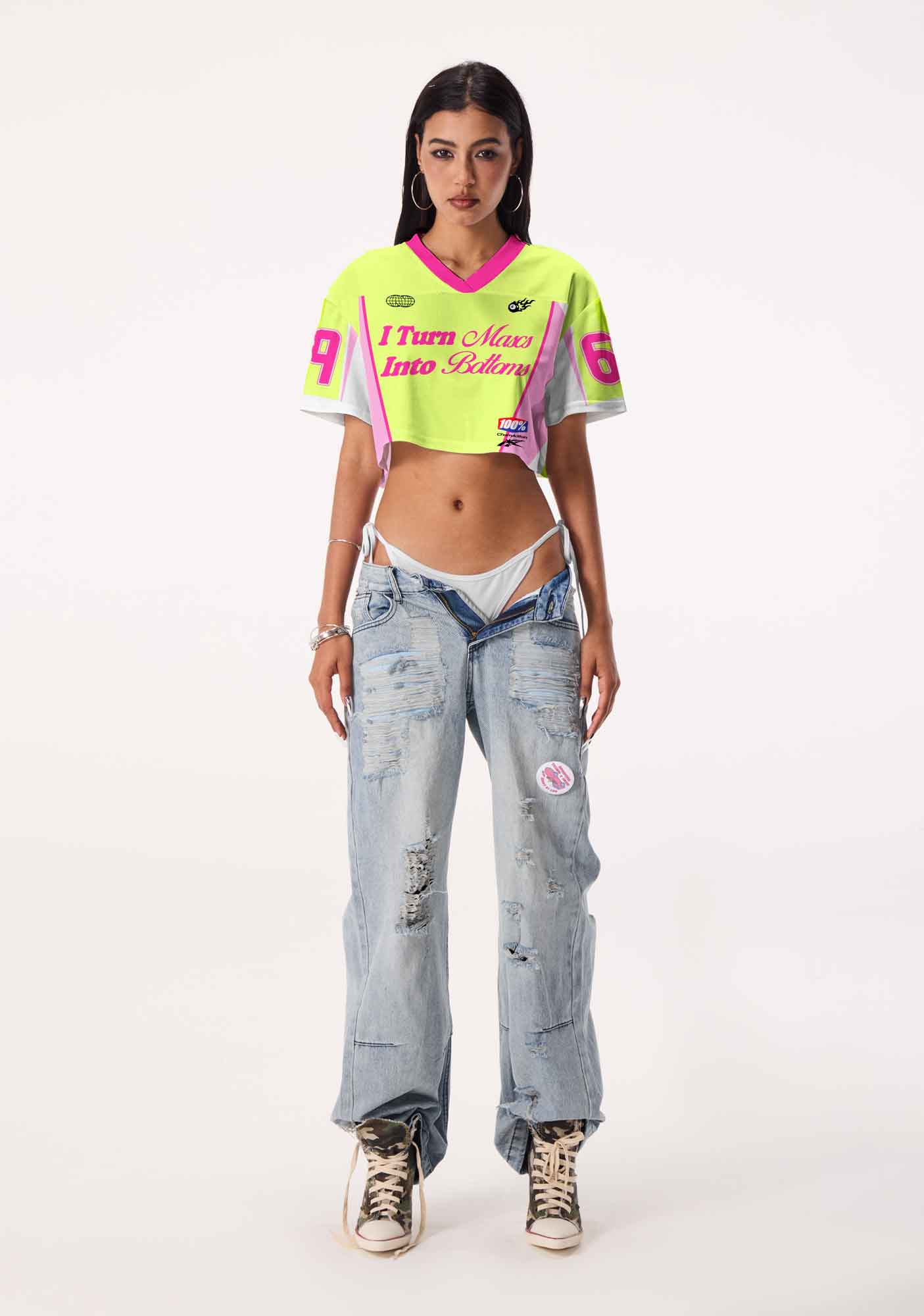 Lime Green Turn Mascs Into Bottoms Pride Y2K Crop Sport Jersey Shirts Cherrykitten