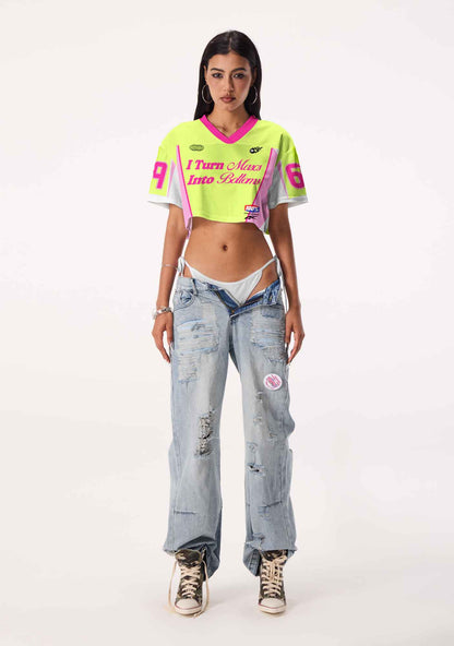 Lime Green Turn Mascs Into Bottoms Pride Y2K Crop Sport Jersey Shirts Cherrykitten