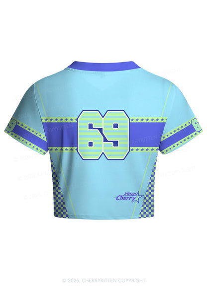 Blue Girl Kisser Pride Y2K Crop Football Jersey Shirts Cherrykitten