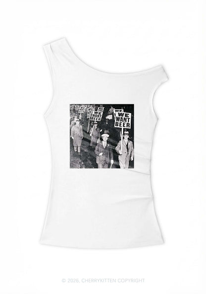 We Want Beer Y2K Off Shoulder Tank Top Cherrykitten