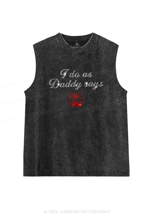 Rhinestone I Do As Daddy Says Y2K Washed Muscle Tank Cherrykitten