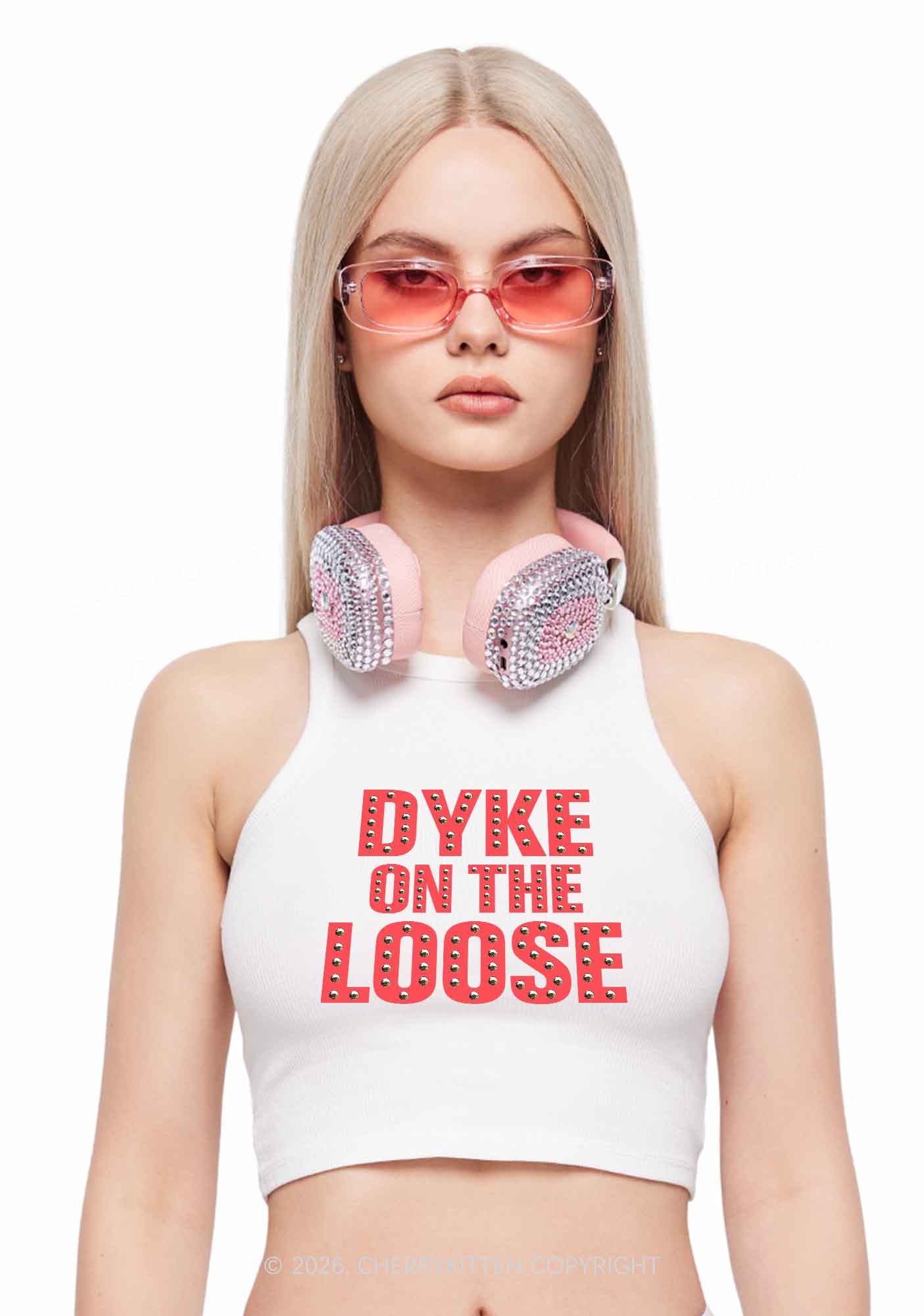 Dyke On The Loose Pride Y2K Crop Tank Top Cherrykitten