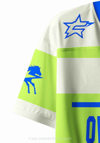 Overstimulated Green Stripes Y2K Crop Sport Jersey Shirts Cherrykitten