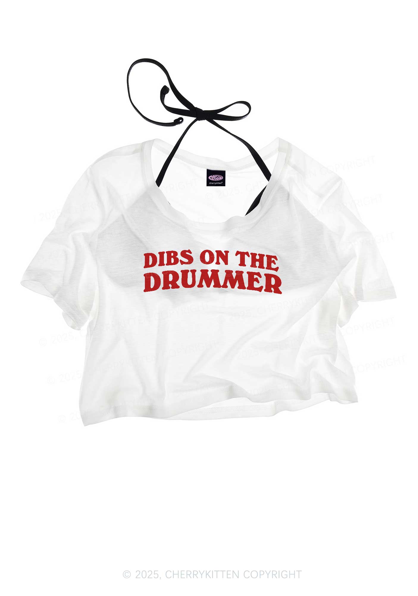 Dibs On The Drummer Y2K Sheer Crop Tee Cherrykitten