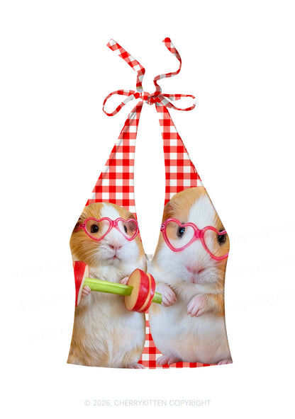 Two Guinea Pigs Y2K Print Halter Deep V Neck Cami Cherrykitten