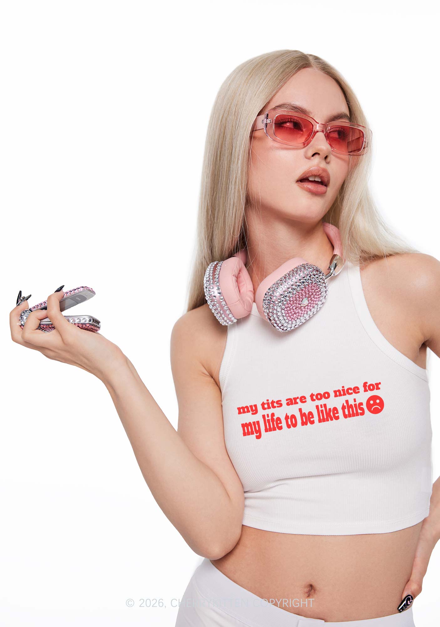 My Txts Are Too Nice Y2K Crop Tank Top Cherrykitten