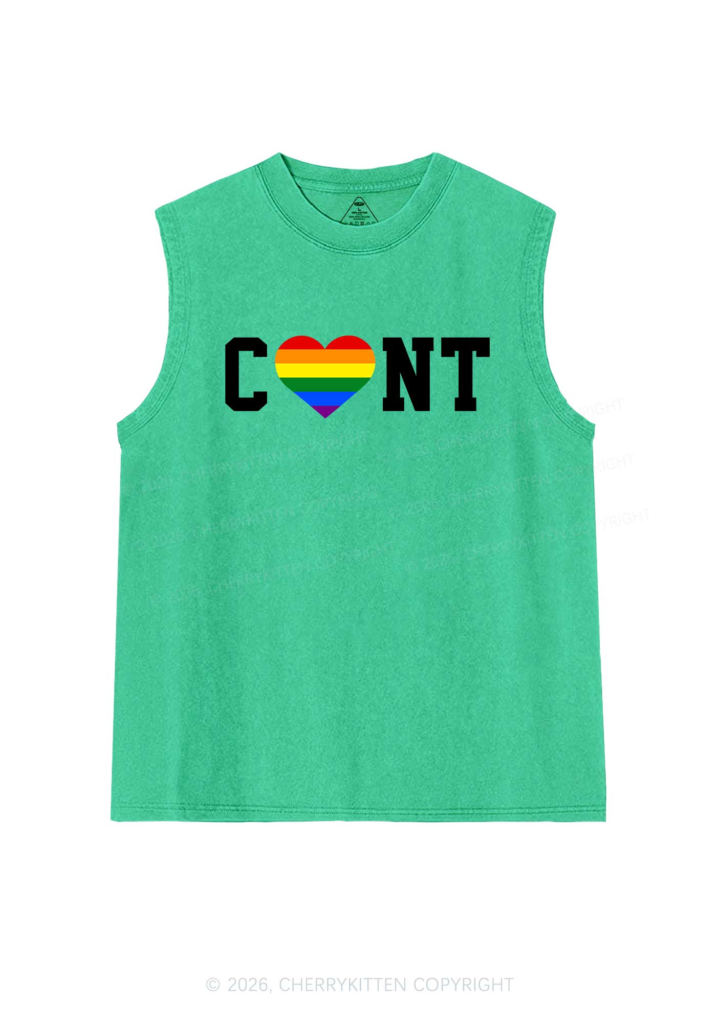 Rainbow Heart Cxxt Pride Y2K Washed Muscle Tank Cherrykitten